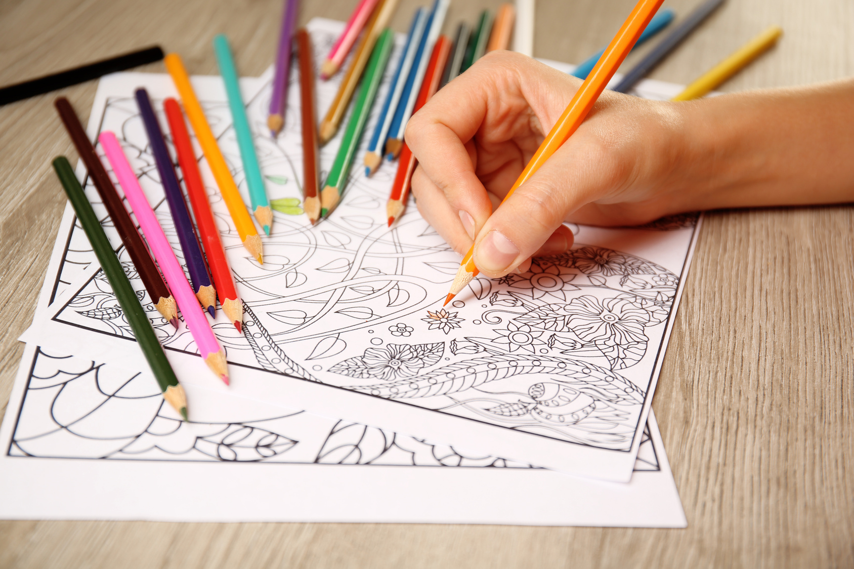 Adult Antistress Colouring Book with Coloring Pencils